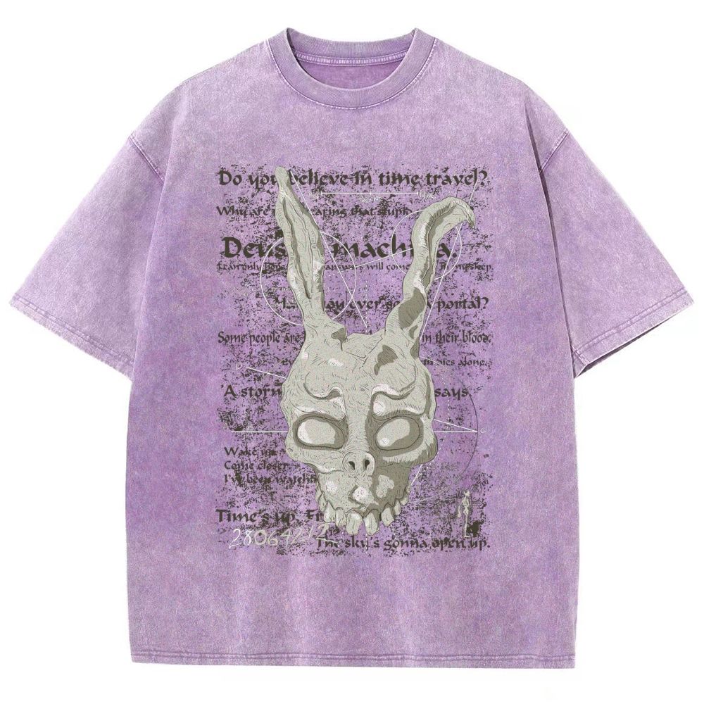 Dark Occult Rabbit Skull Graphic Washed T-Shirt