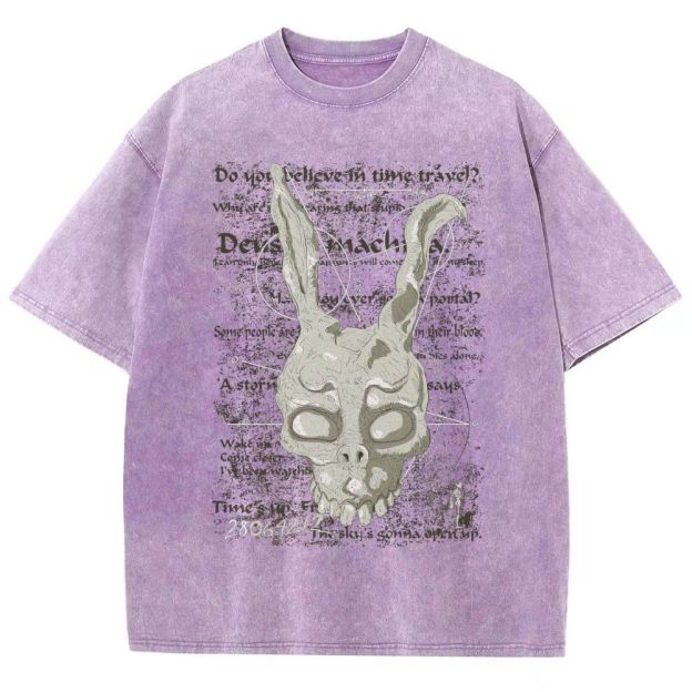 Dark Occult Rabbit Skull Graphic Washed T-Shirt