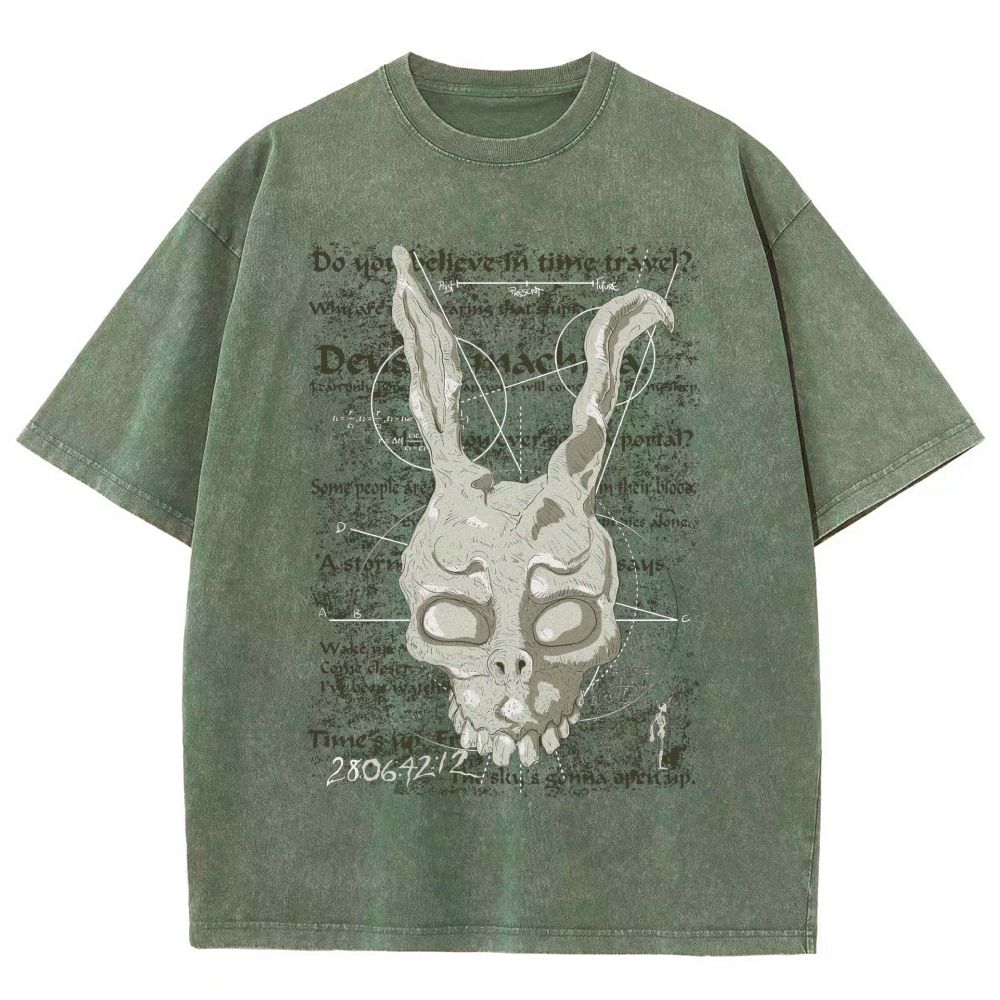 Dark Occult Rabbit Skull Graphic Washed T-Shirt