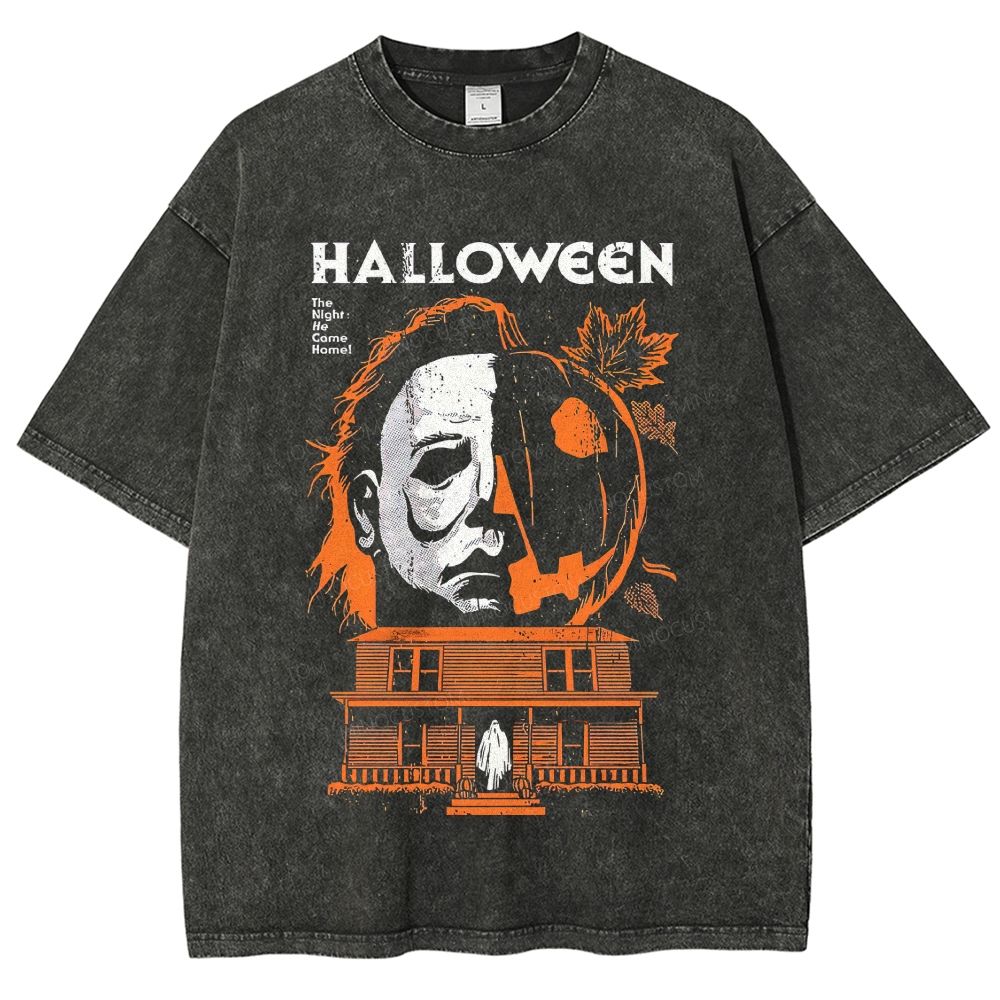 Retro Slasher Halloween Horror Inspired Graphic Washed T-Shirt