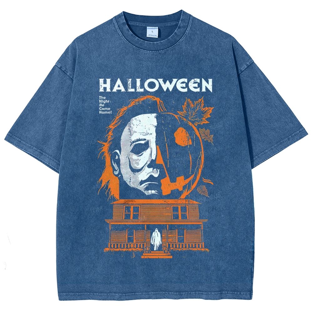 Retro Slasher Halloween Horror Inspired Graphic Washed T-Shirt