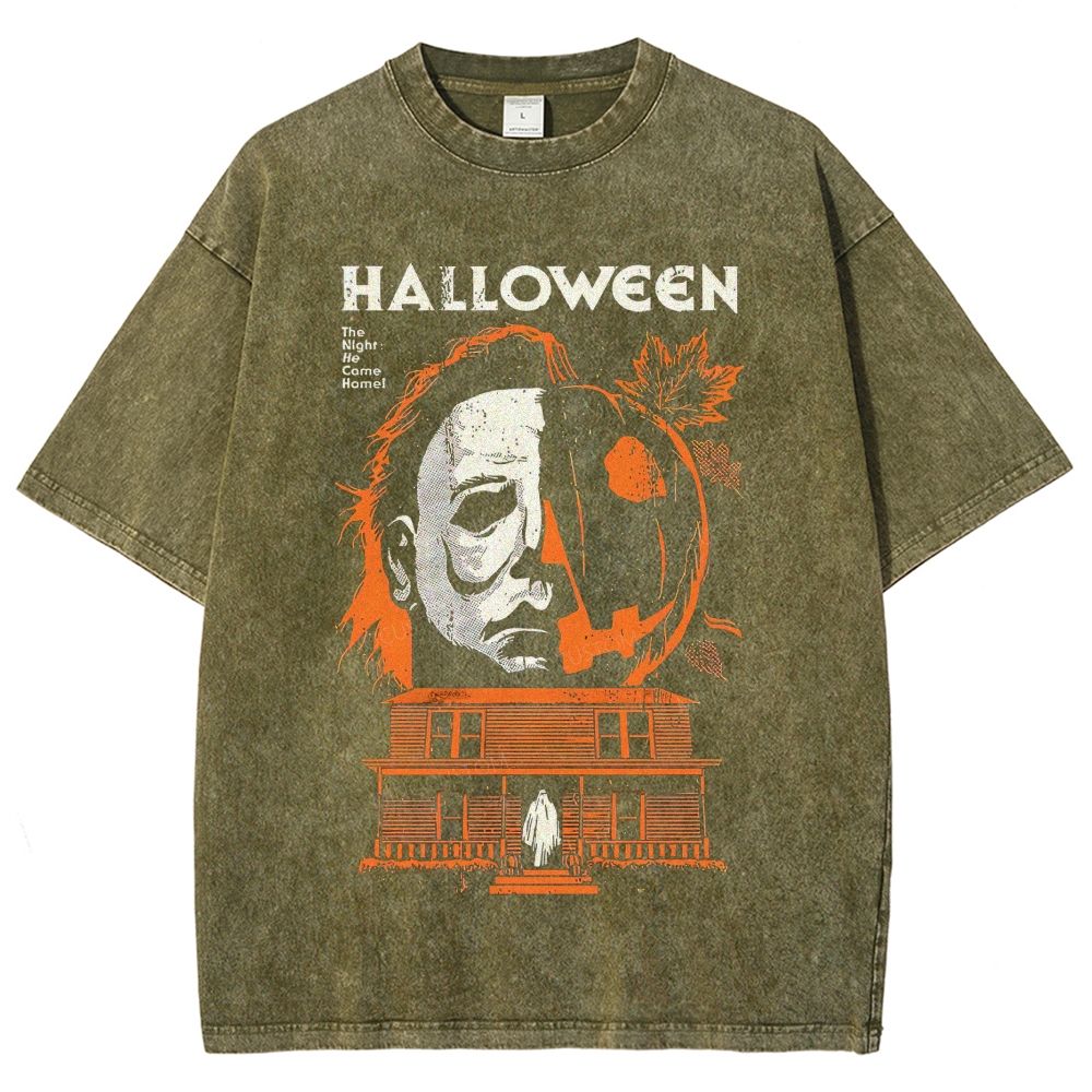 Retro Slasher Halloween Horror Inspired Graphic Washed T-Shirt