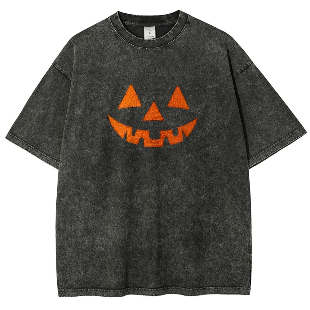 Minimal Retro Jack O Lantern Pumpkin Face Halloween Washed T-shirt