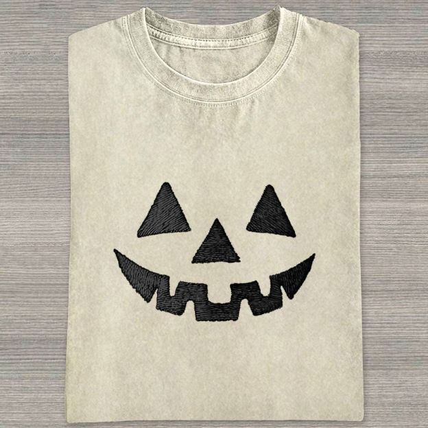Minimal Retro Jack O Lantern Pumpkin Face Halloween Washed T-shirt