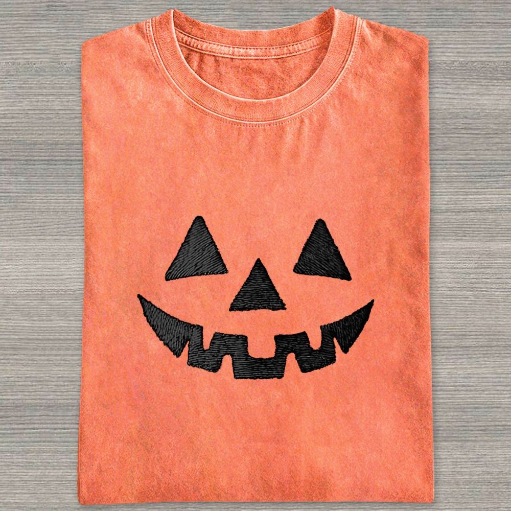 Minimal Retro Jack O Lantern Pumpkin Face Halloween Washed T-shirt