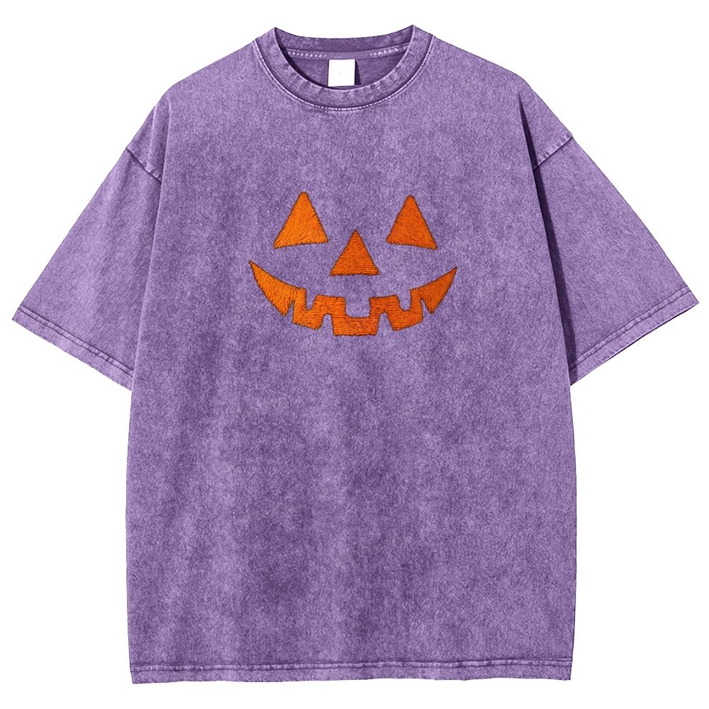 Minimal Retro Jack O Lantern Pumpkin Face Halloween Washed T-shirt