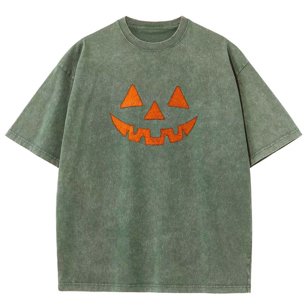 Minimal Retro Jack O Lantern Pumpkin Face Halloween Washed T-shirt