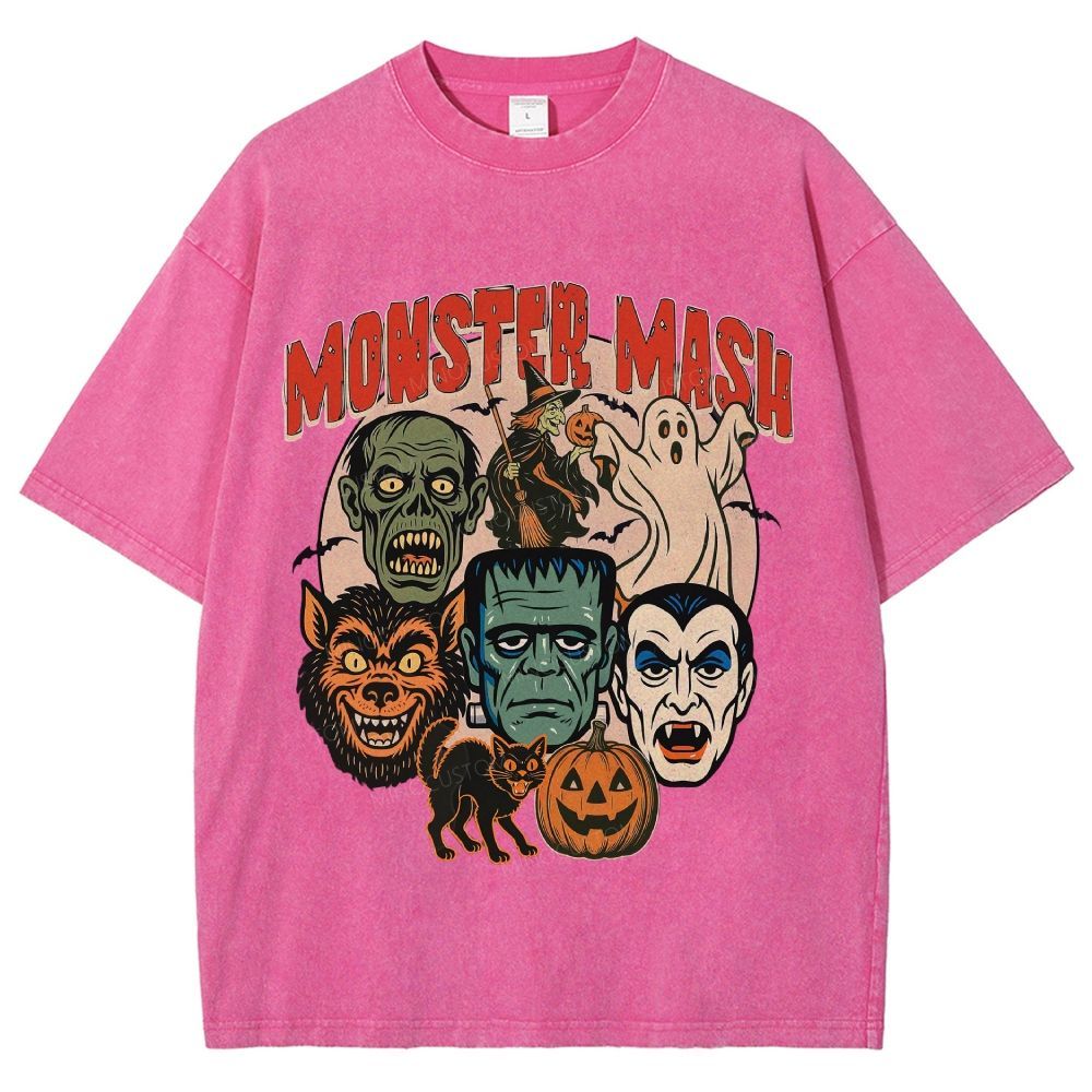 Retro Vintage Halloween Classic Creatures Group Washed T-Shirt