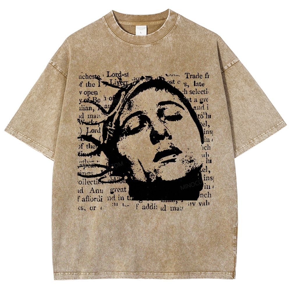Vintage Grunge Newspaper Art Outside Your Room Graphic Washed T-Shirt 