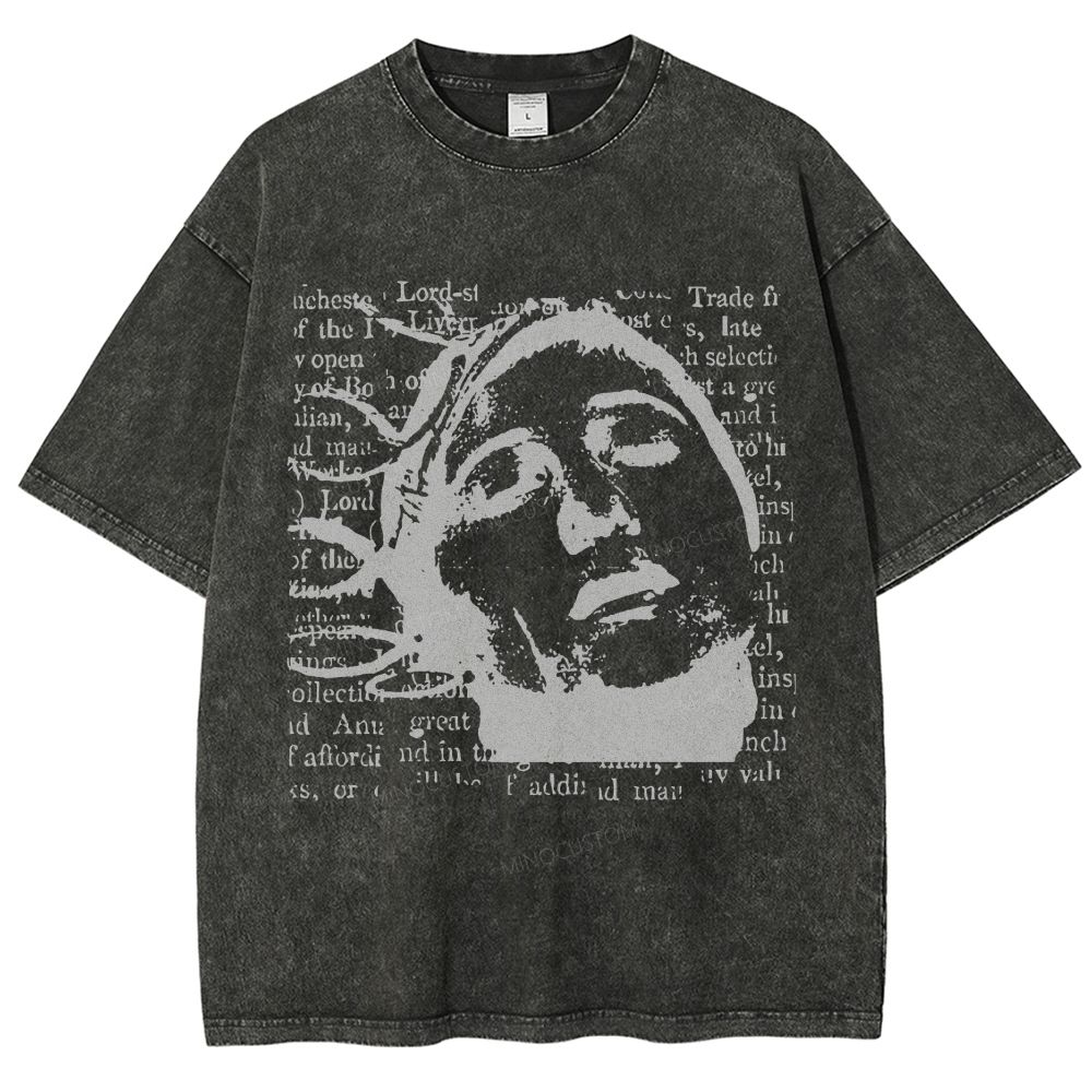 Vintage Grunge Newspaper Art Outside Your Room Graphic Washed T-Shirt 