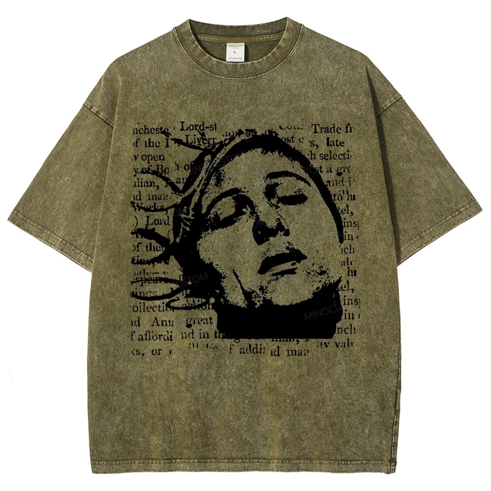 Vintage Grunge Newspaper Art Outside Your Room Graphic Washed T-Shirt 