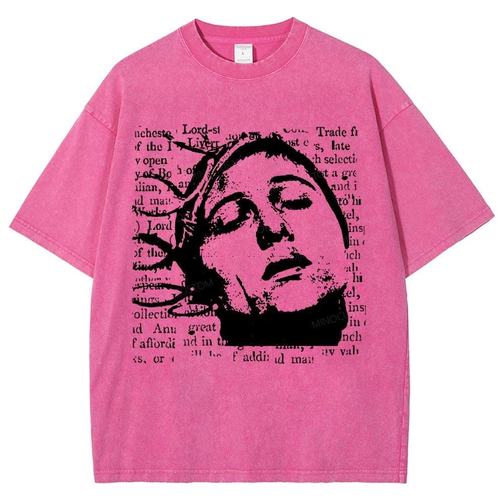 Vintage Grunge Newspaper Art Outside Your Room Graphic Washed T-Shirt 