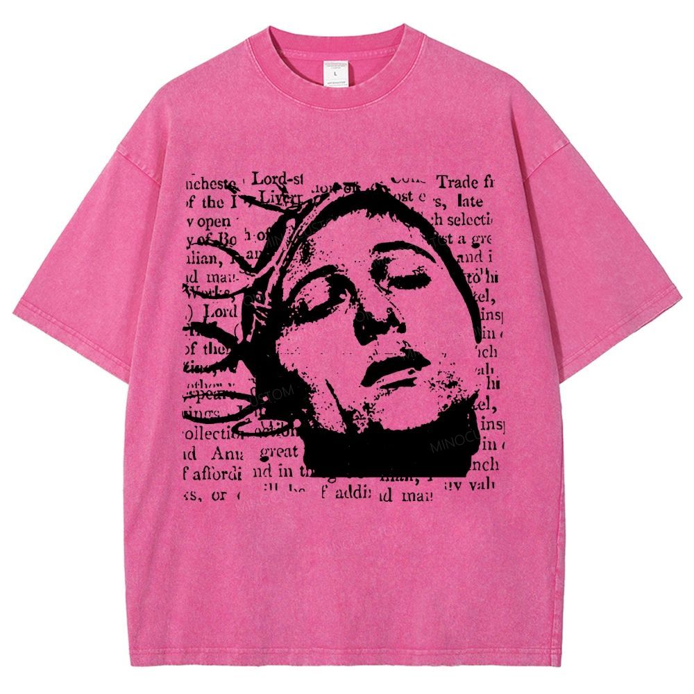 Vintage Grunge Newspaper Art Outside Your Room Graphic Washed T-Shirt 