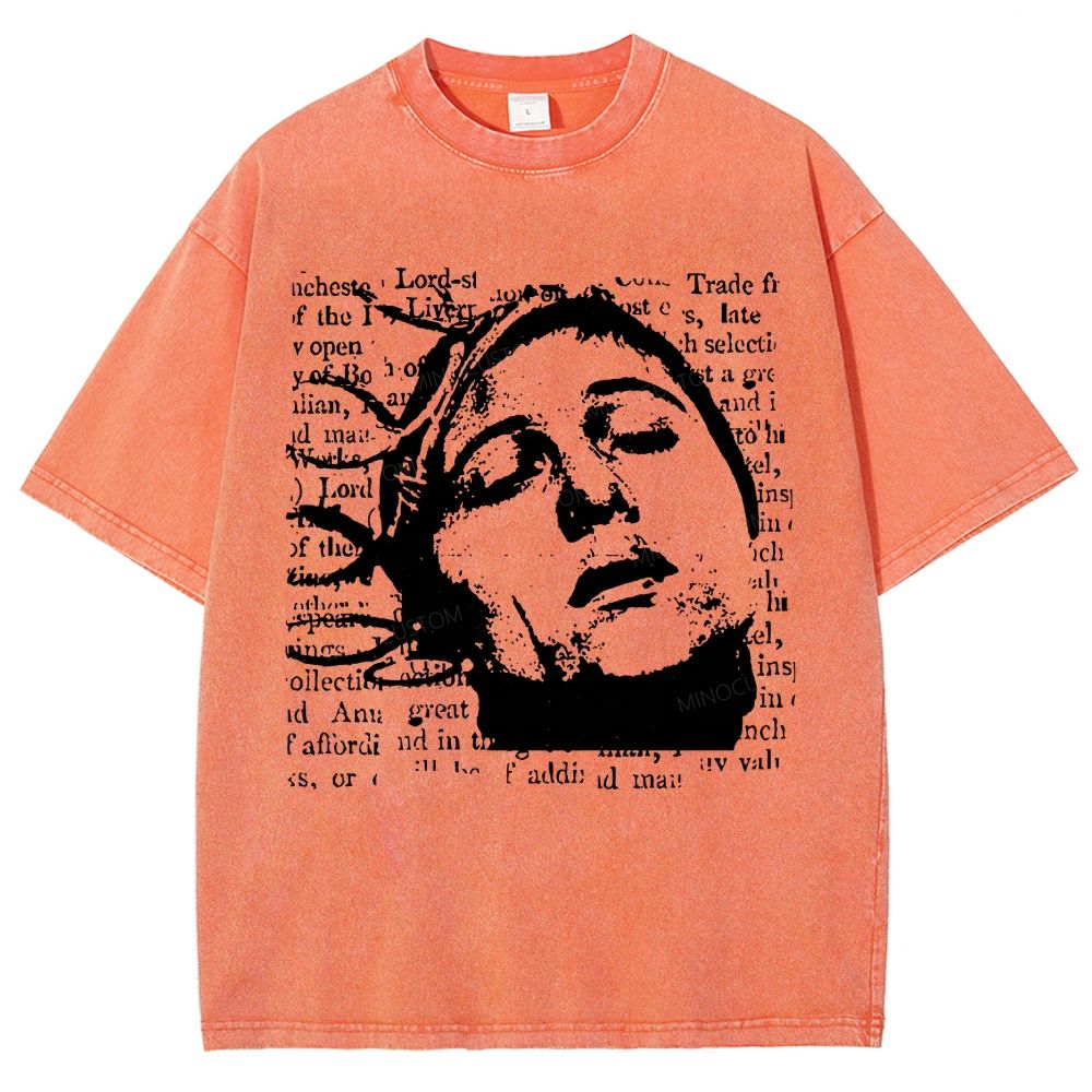 Vintage Grunge Newspaper Art Outside Your Room Graphic Washed T-Shirt 