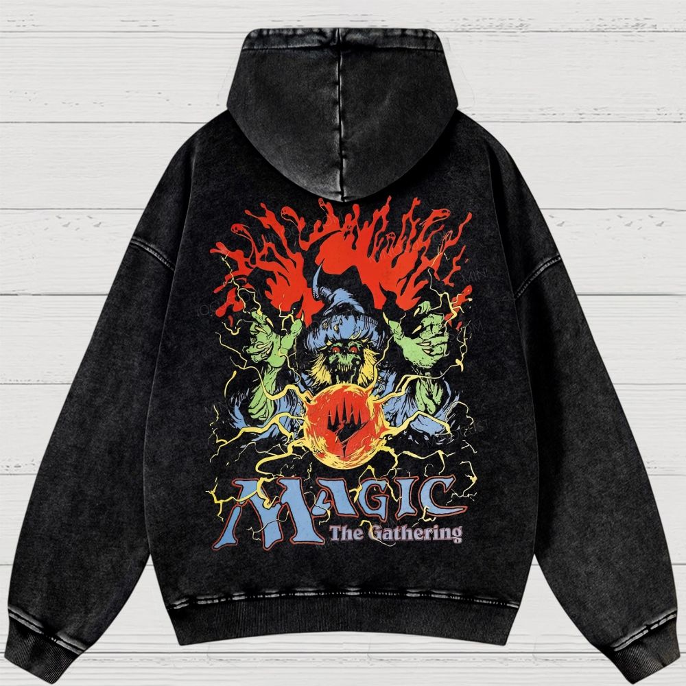 Magic Fantasy Wizard Graphic Washed Hoodies 