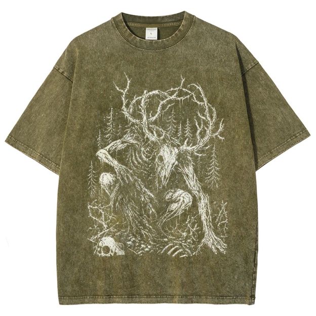 Dark Forest Skeletal Creature Washed T-Shirt