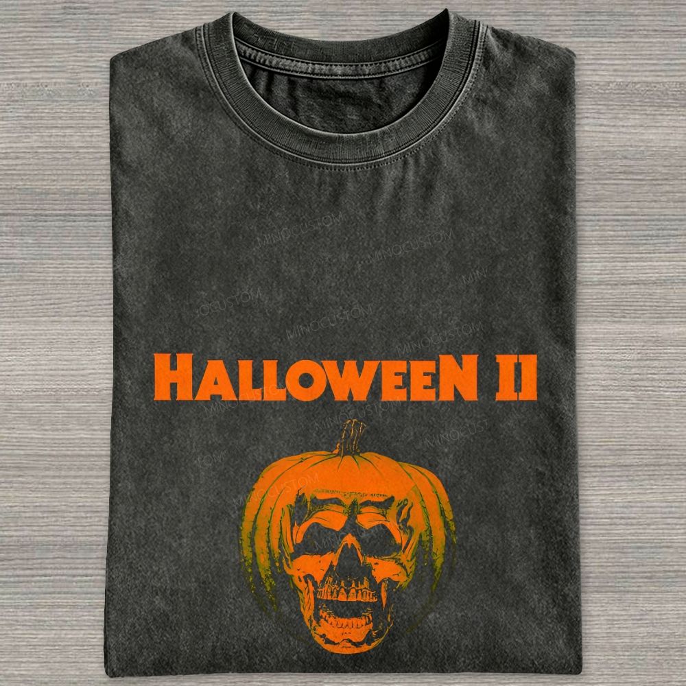 Vintage Pumpkin Skull Halloween Washed T-shirt