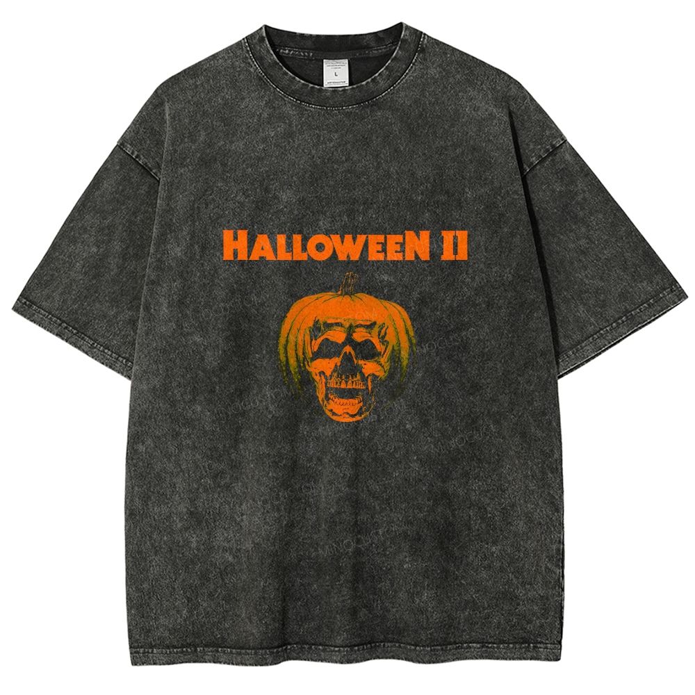 Vintage Pumpkin Skull Halloween Washed T-shirt