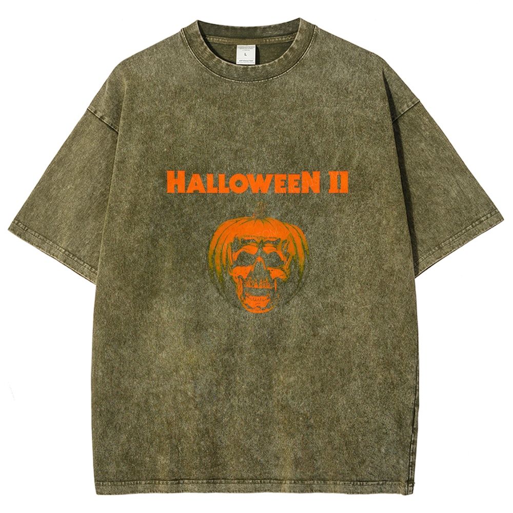 Vintage Pumpkin Skull Halloween Washed T-shirt
