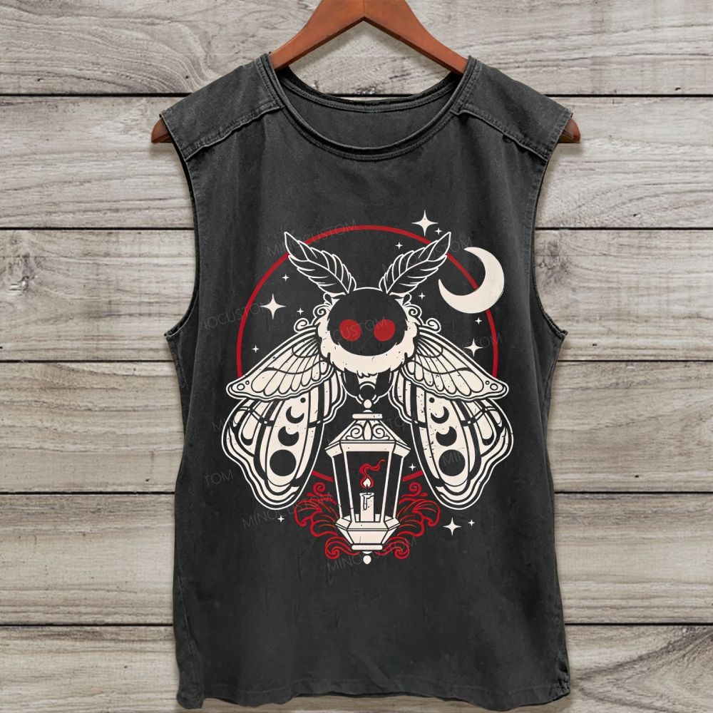Gothic Death Moth Lantern Moon Star Washed Tank Top