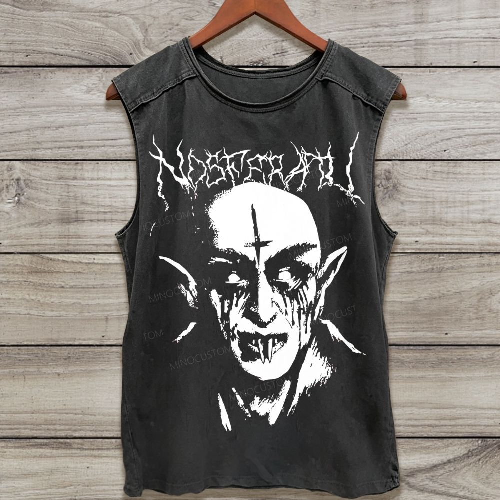 Gothic Black Metal Vampire Retro Washed Tank Top