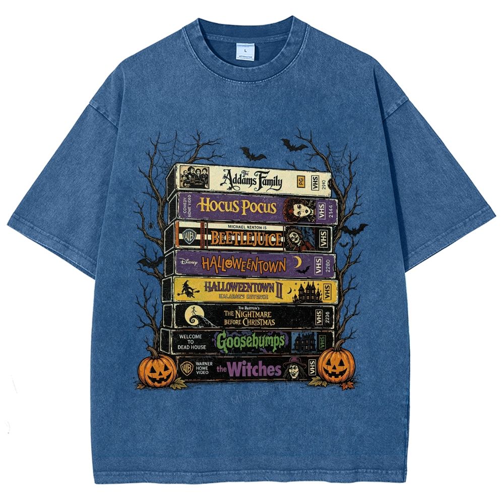 Vintage Halloween Tape Stack Washed T-Shirt