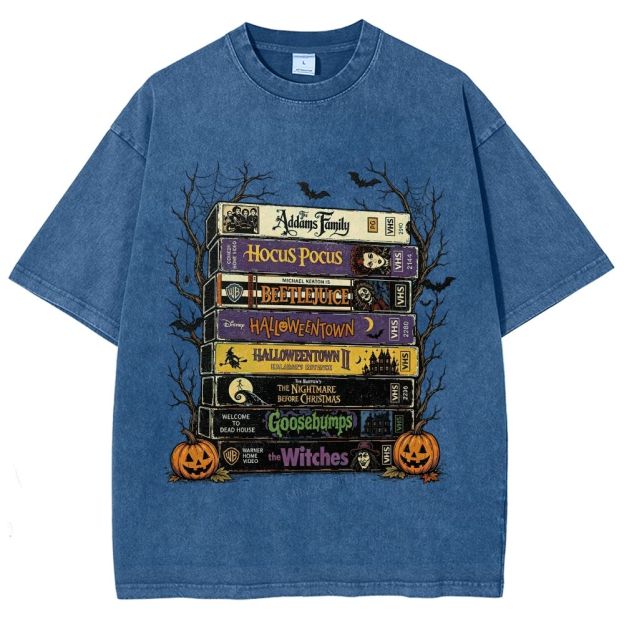 Vintage Halloween Tape Stack Washed T-Shirt