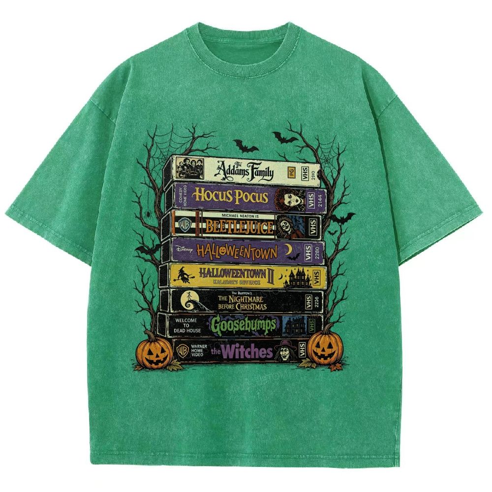 Vintage Halloween Tape Stack Washed T-Shirt