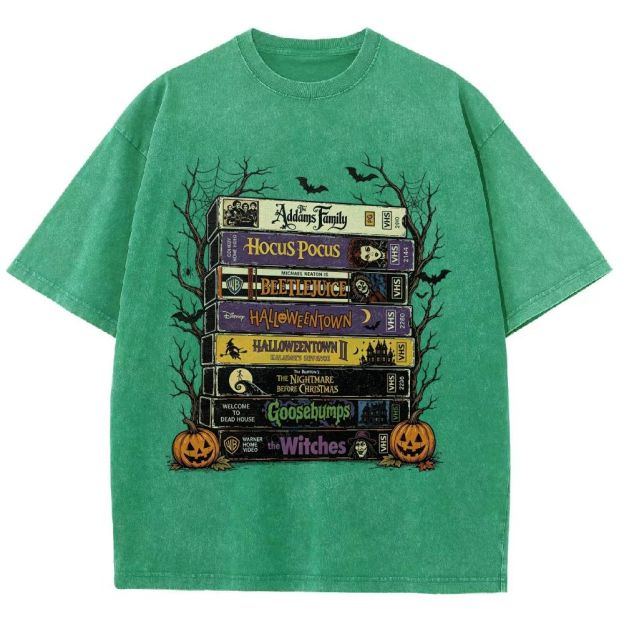 Vintage Halloween Tape Stack Washed T-Shirt