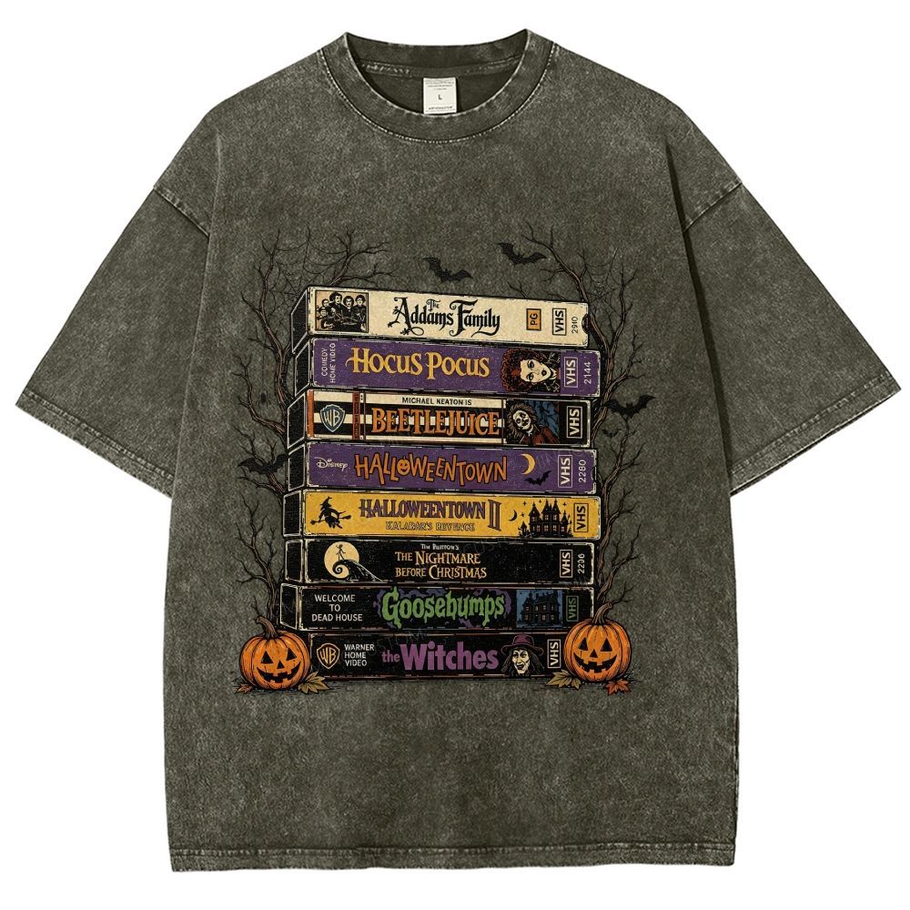 Vintage Halloween Tape Stack Washed T-Shirt