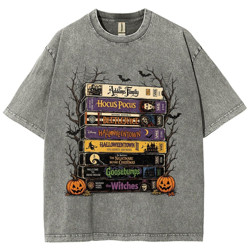 Vintage Halloween Tape Stack Washed T-Shirt