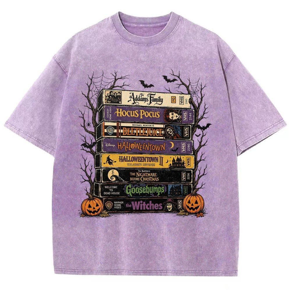 Vintage Halloween Tape Stack Washed T-Shirt