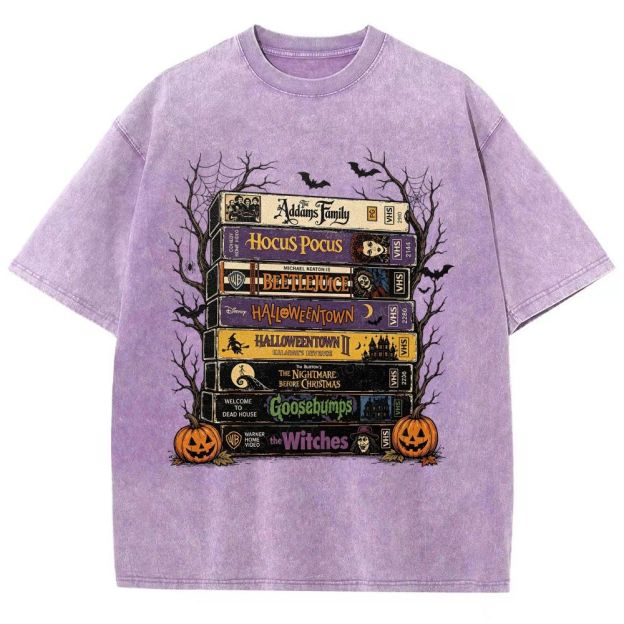 Vintage Halloween Tape Stack Washed T-Shirt