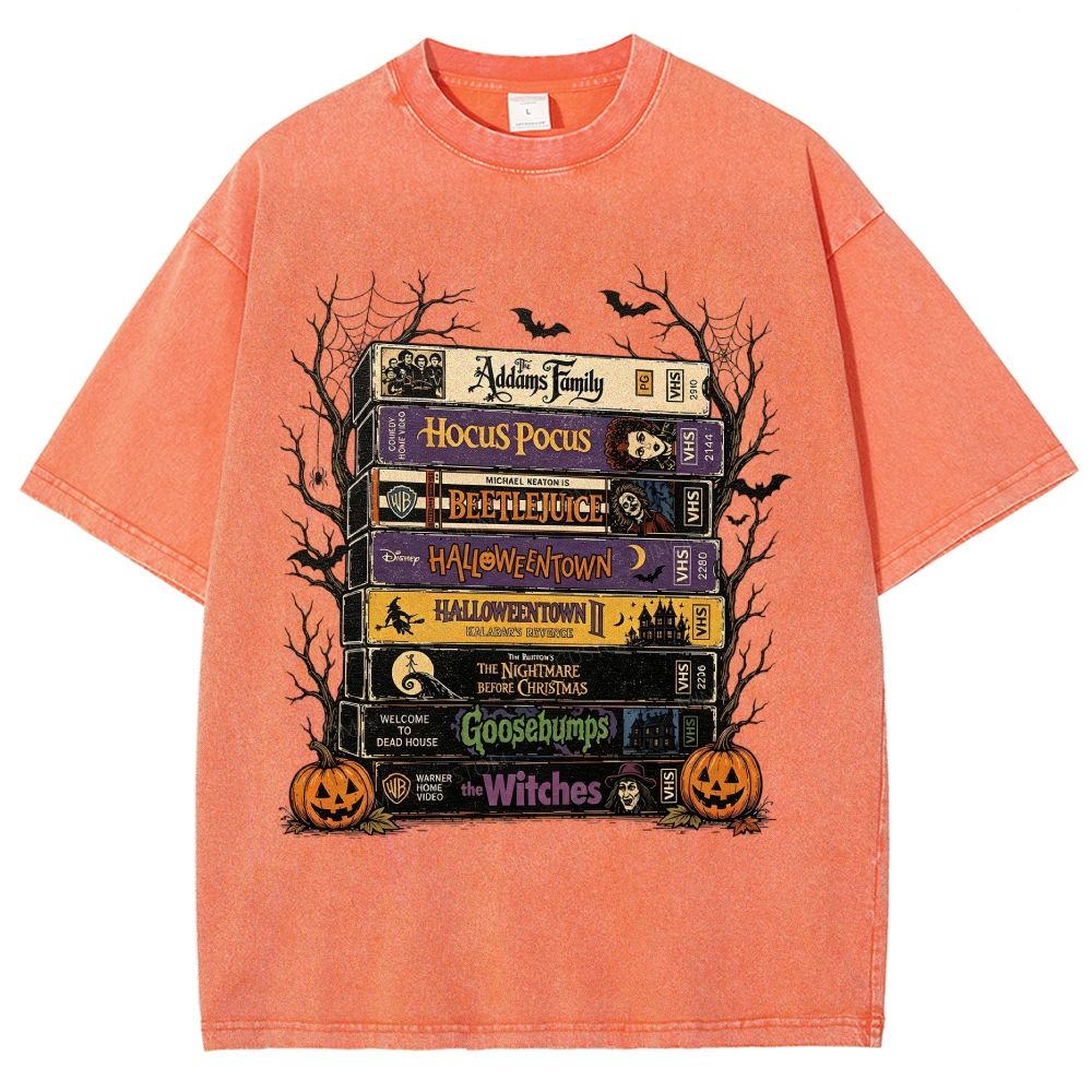 Vintage Halloween Tape Stack Washed T-Shirt