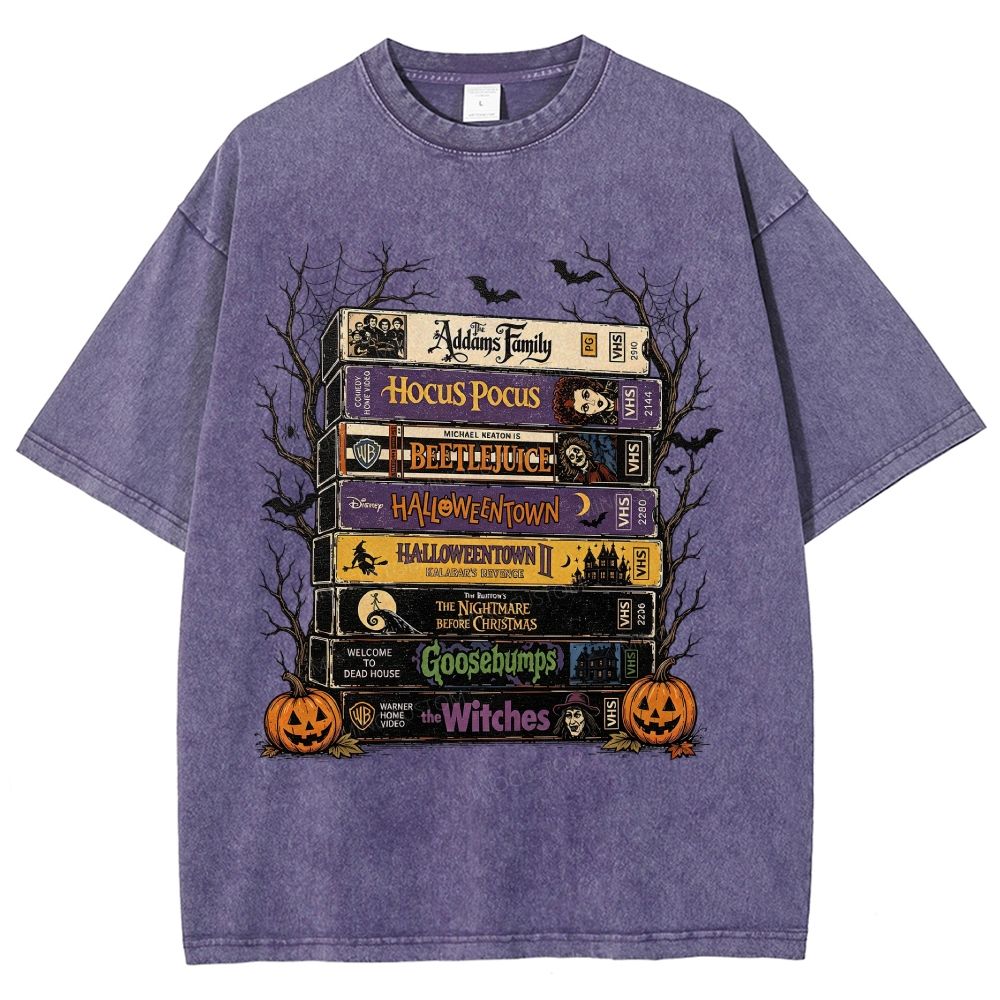 Vintage Halloween Tape Stack Washed T-Shirt
