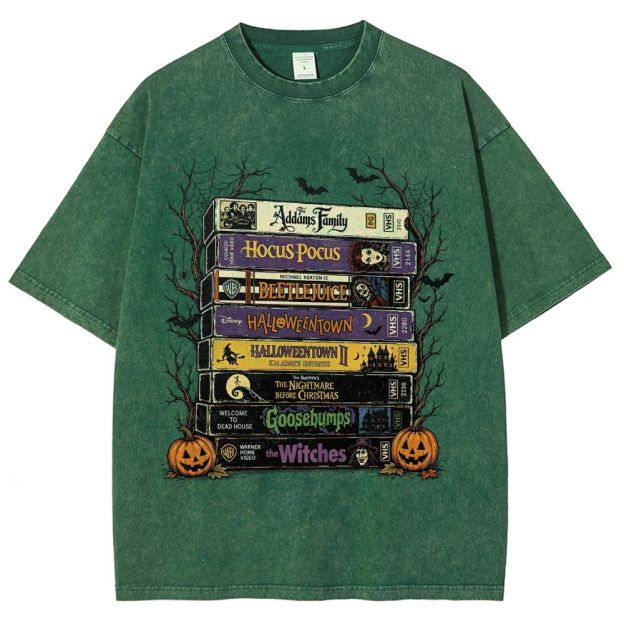 Vintage Halloween Tape Stack Washed T-Shirt