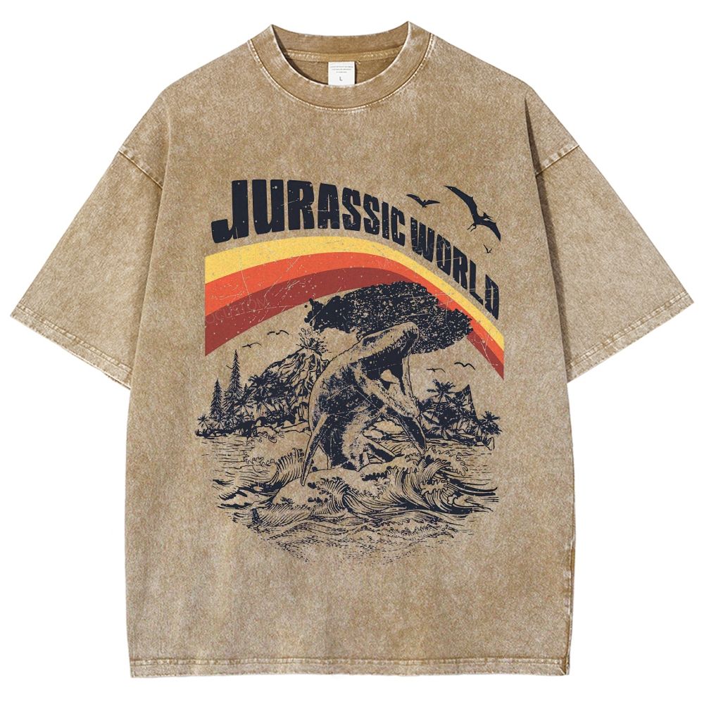 Retro Dinosaur Ocean Graphic Washed T-Shirt