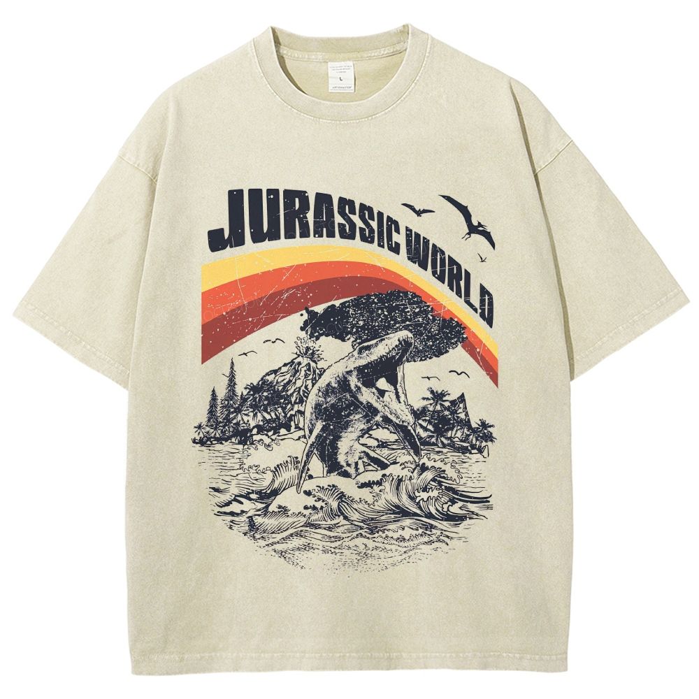 Retro Dinosaur Ocean Graphic Washed T-Shirt
