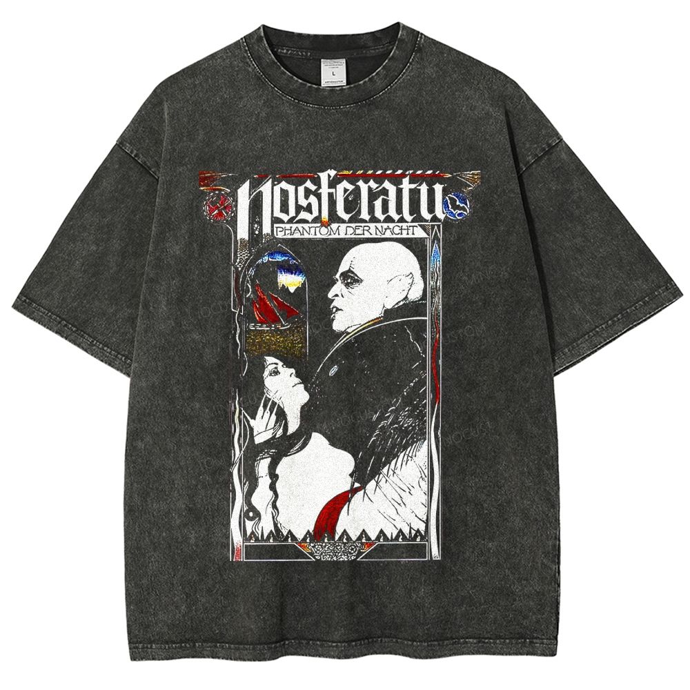 Vintage Gothic Vampire Retro Art Washed T-Shirt