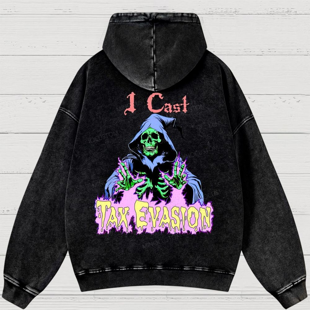 I Cast Tax Evasion Skeleton Warlock Washed Hoodies