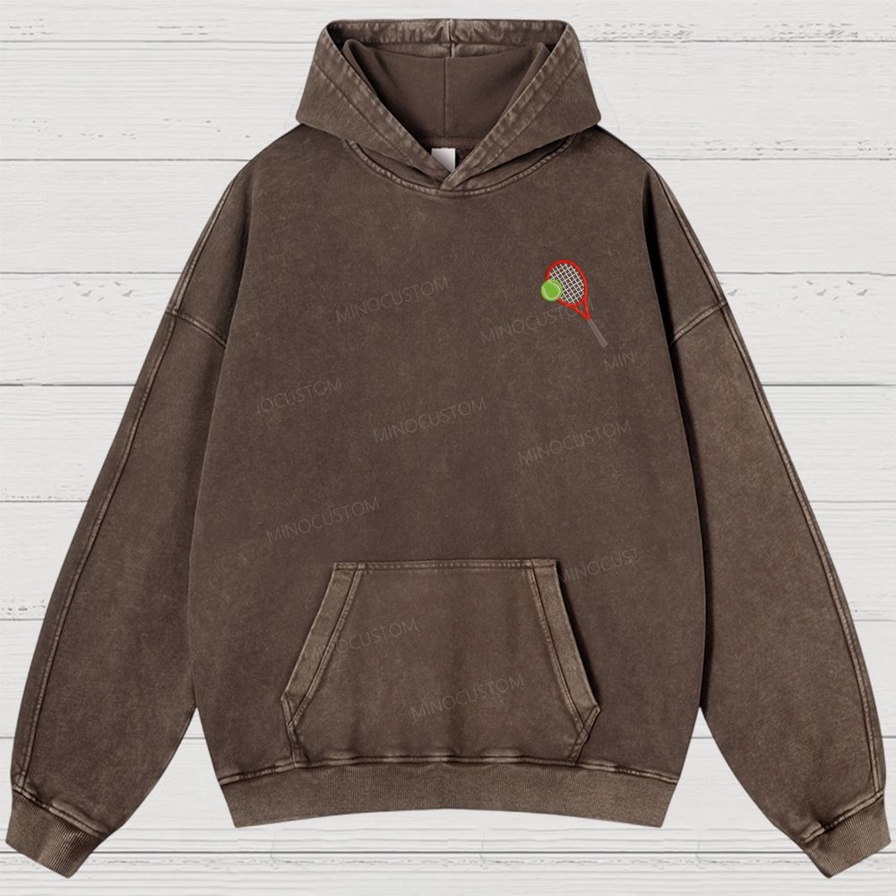 Big Tennis Racket with Ball Embroidery Washed Hoodies 