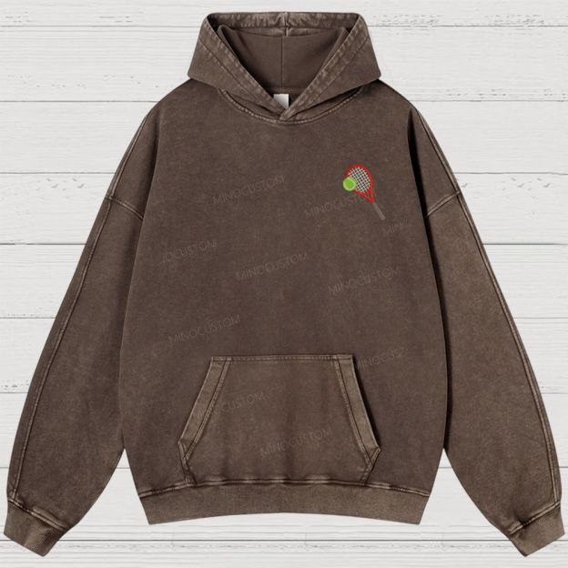 Big Tennis Racket with Ball Embroidery Washed Hoodies 