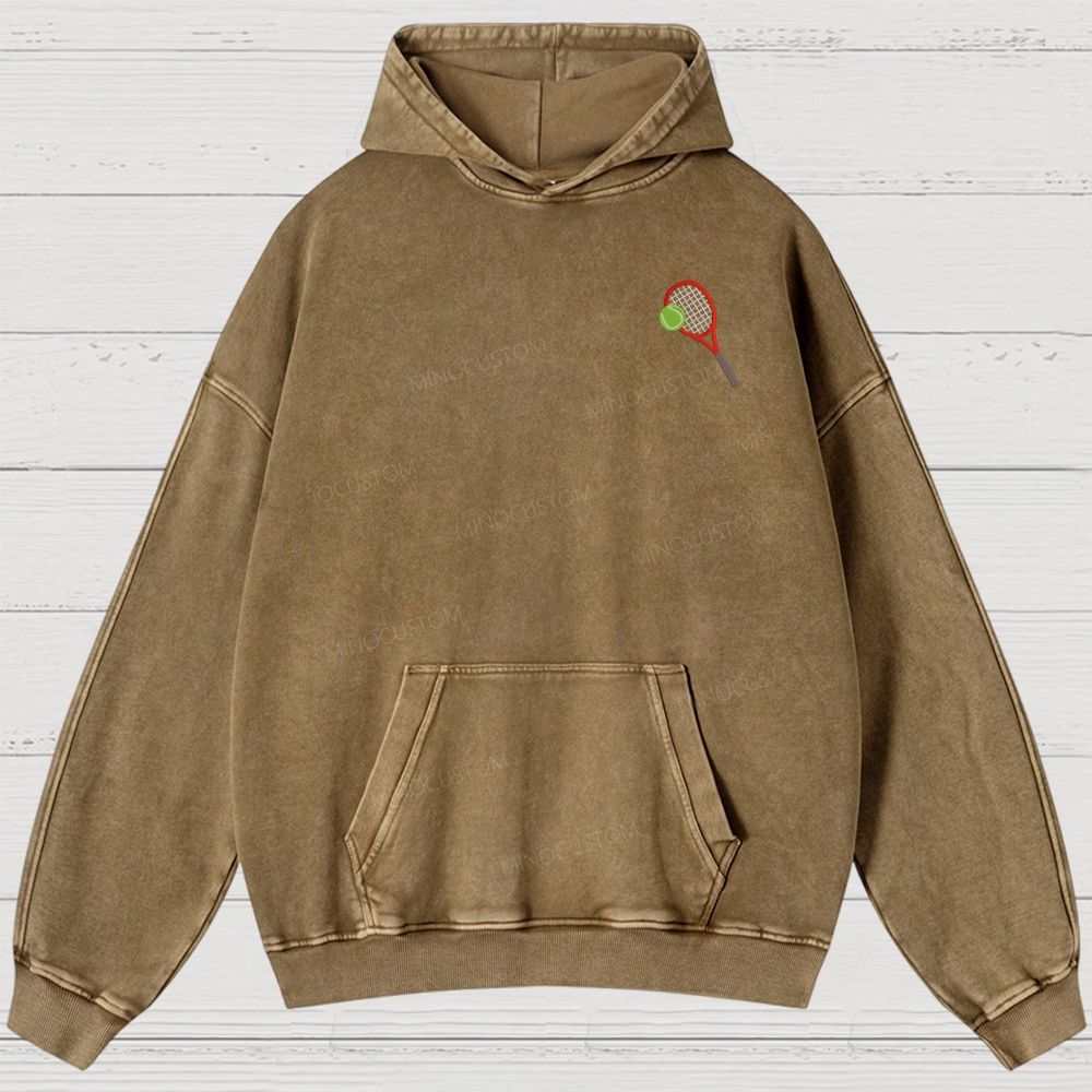 Big Tennis Racket with Ball Embroidery Washed Hoodies 