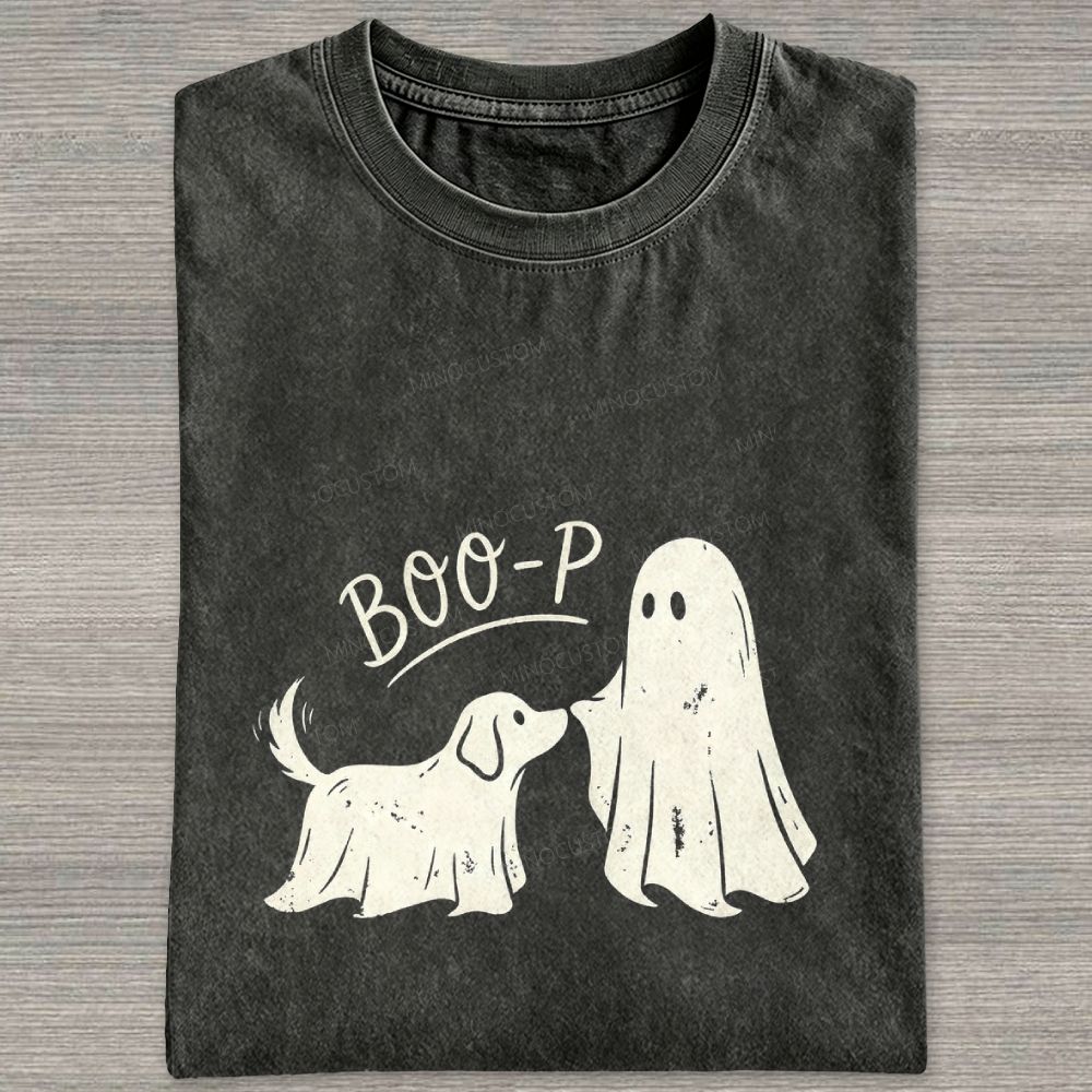 Boo‑P Ghost Dog Halloween Washed T-shirt