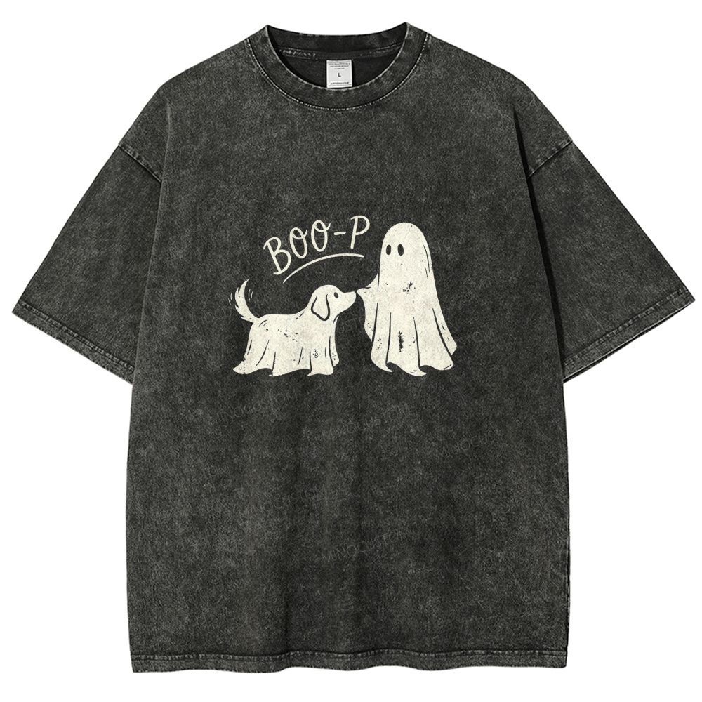 Boo‑P Ghost Dog Halloween Washed T-shirt