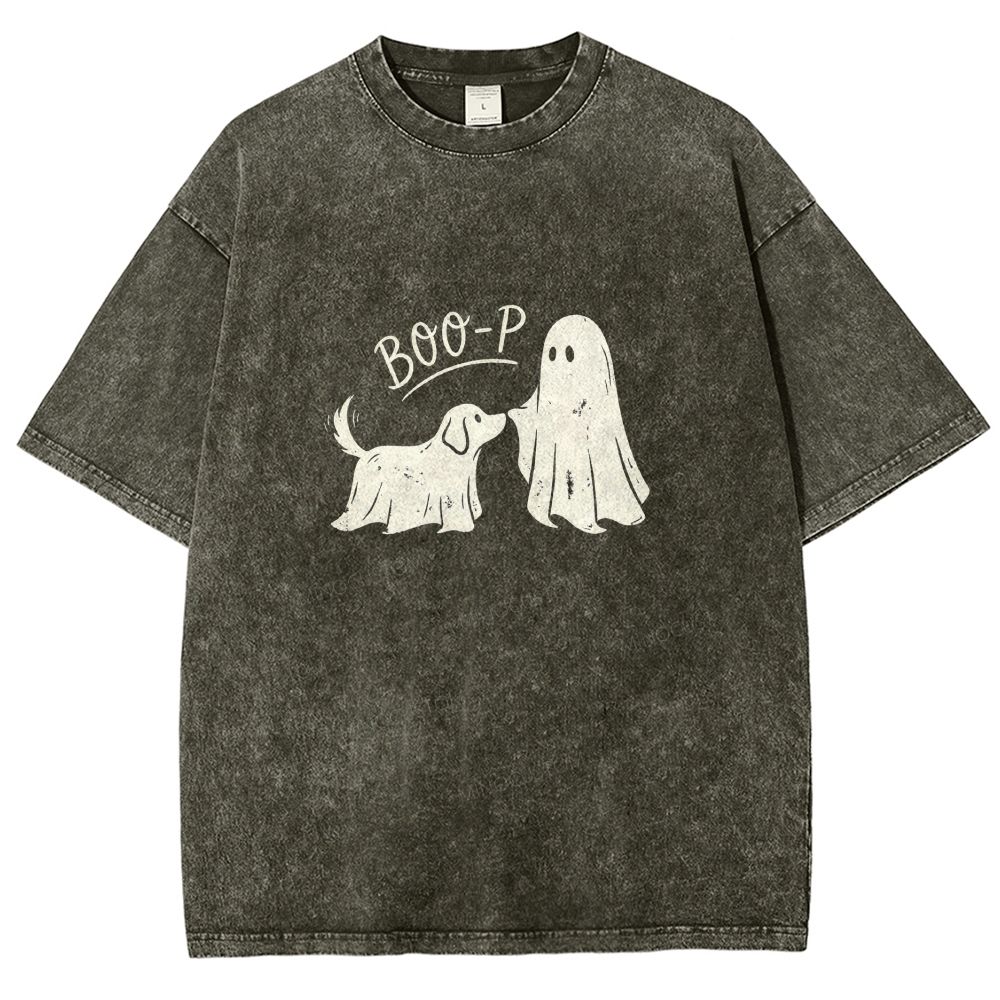 Boo‑P Ghost Dog Halloween Washed T-shirt