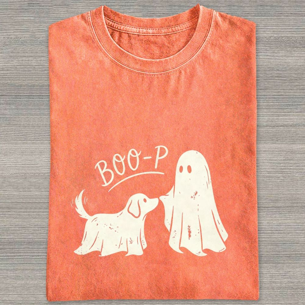 Boo‑P Ghost Dog Halloween Washed T-shirt