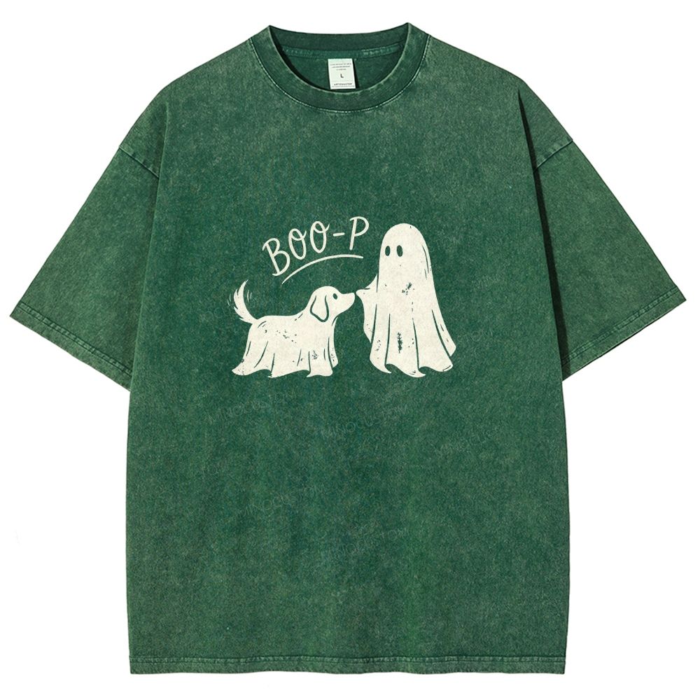 Boo‑P Ghost Dog Halloween Washed T-shirt