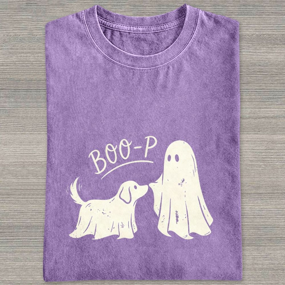 Boo‑P Ghost Dog Halloween Washed T-shirt
