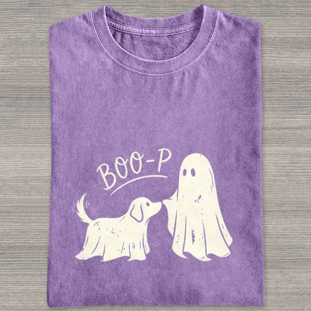 Boo‑P Ghost Dog Halloween Washed T-shirt